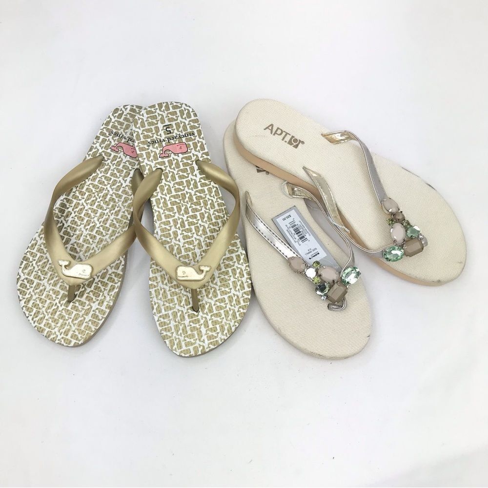 Vineyard Vines Gold Pattern and Apt. 9 Gem Sparkle FlipFlop Sandal Bundle
